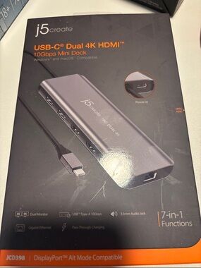 j5create USB-C Dual 4K HDMI Mini Dock in Gunmetal